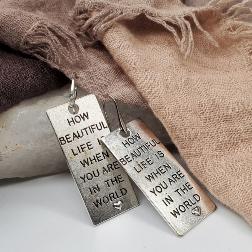 ❤️ Free People Jewelry Silver Earrings Graphic Quote Heart Boho Hypoalergenic